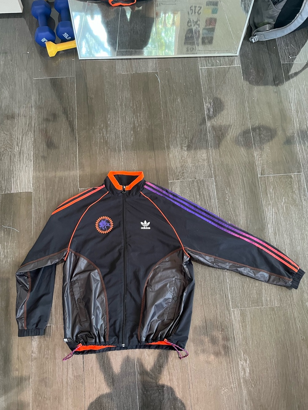 adidas Black Windbreaker Jacket with Orange & Purple Trim